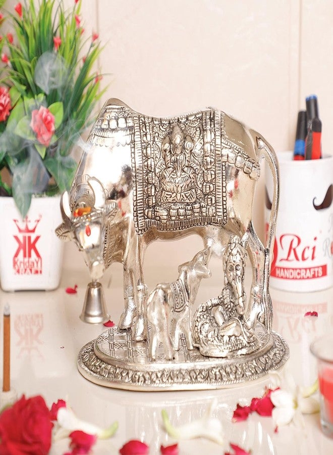 KridayKraft Kamdhenu Cow,Calf with Bal Gopal Krishna Metal Statue for Good Luck,Feng Shui As Table Top Figurine,Vastu,Religious Gau MATA Idol Home,Office&Table Decorative,Animal - Image 1